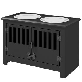 PawHut Dog Food Storage Cabinet with Bowls & Dog Feeding Station, Black